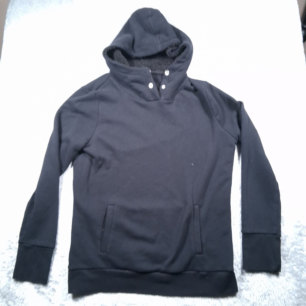 Alo Hoodie Womens Large Black Snap Neck Fleece Lined Pullover Sweatshirt